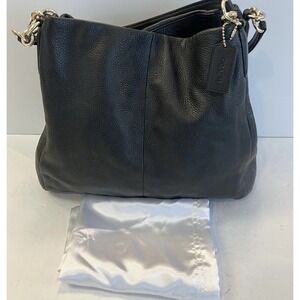 Coach Madison Phoebe Leather Shoulder Bag Pebbled Black 3 Compartment Vintage